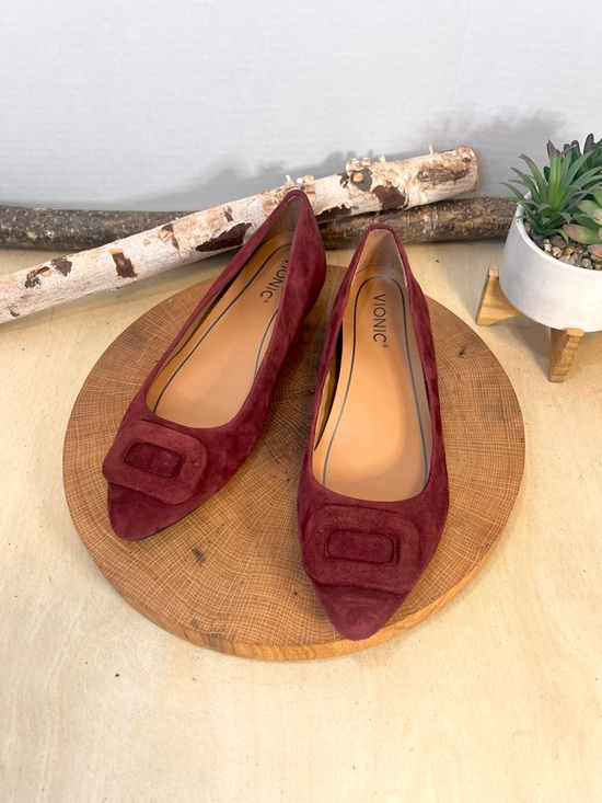 Vionic Shoes - Vionic Amanda Red Suede Ballet Flat Buckle Arch Support Size 8